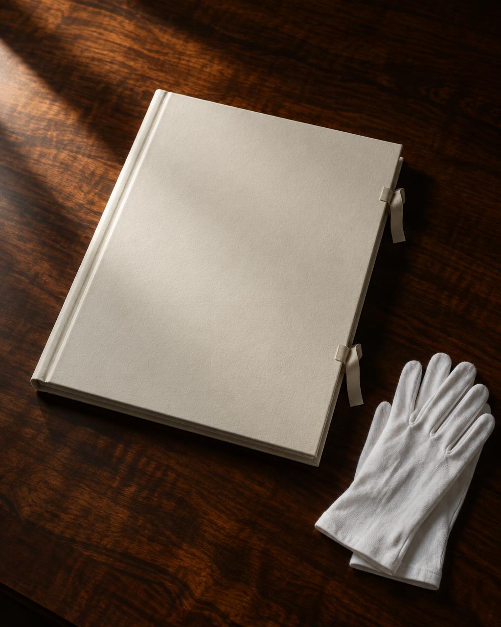 Editorial visualization of a closed archival portfolio awaiting authorized patient photography
